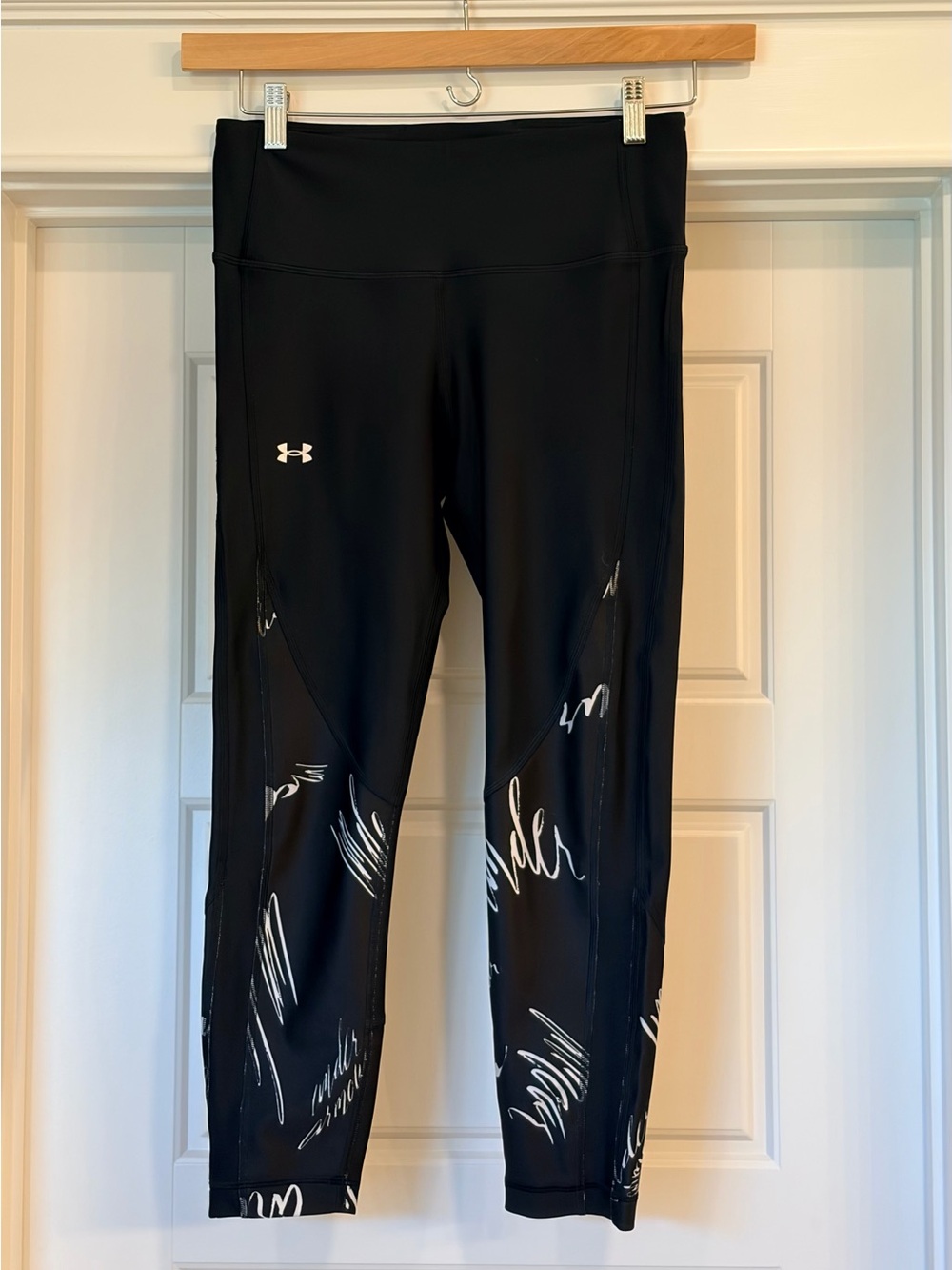 Under Armour Black Compression Leggings with White Script Accent